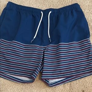 Southern Tide Blue and Red Swim Trunks with Nautical Stripes